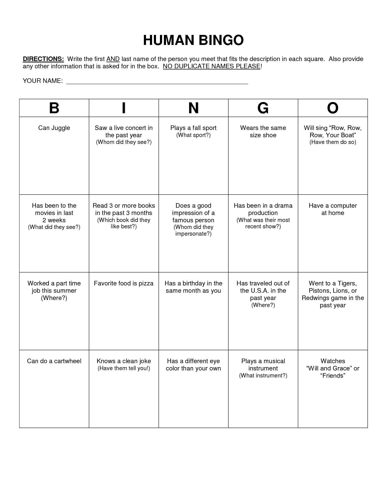 Human Bingo Scavenger Hunt Template | Motivation | Human With Regard To Ice Breaker Bingo Card Template