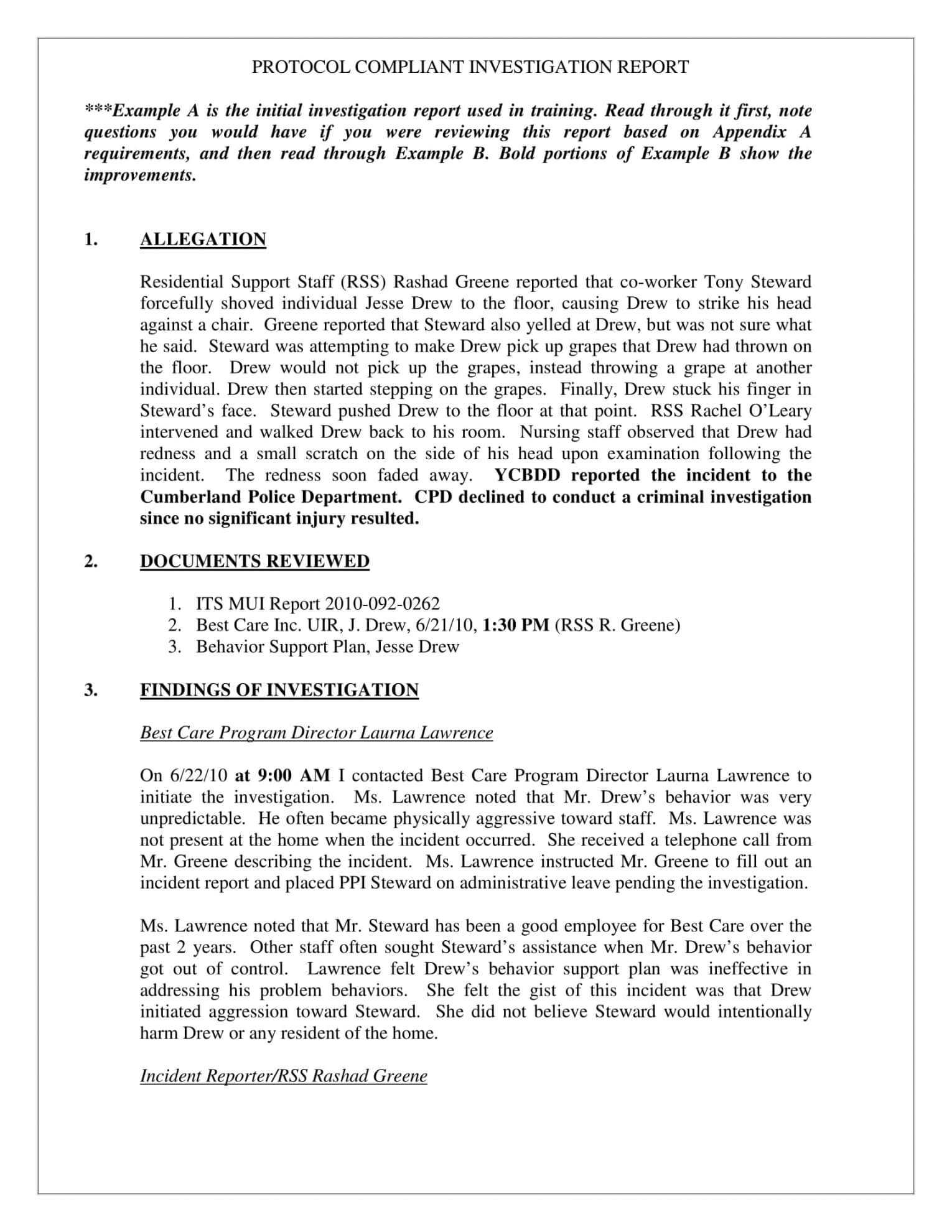 Human Resources Investigation Report Template In Workplace Investigation Report Template