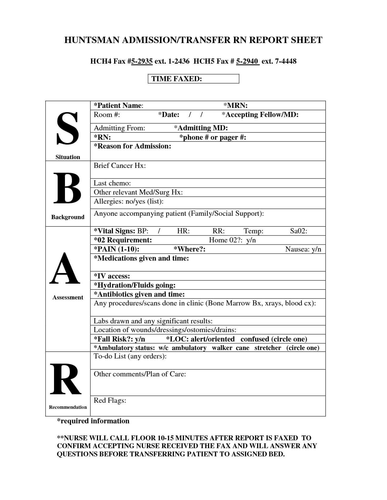 Huntsman Sbar Report Sheet | Nurse Stuff | Sbar Nursing Pertaining To Sbar Template Word