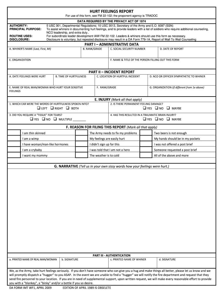 Hurt Feelings Report - Fill Online, Printable, Fillable throughout Hurt Feelings Report Template