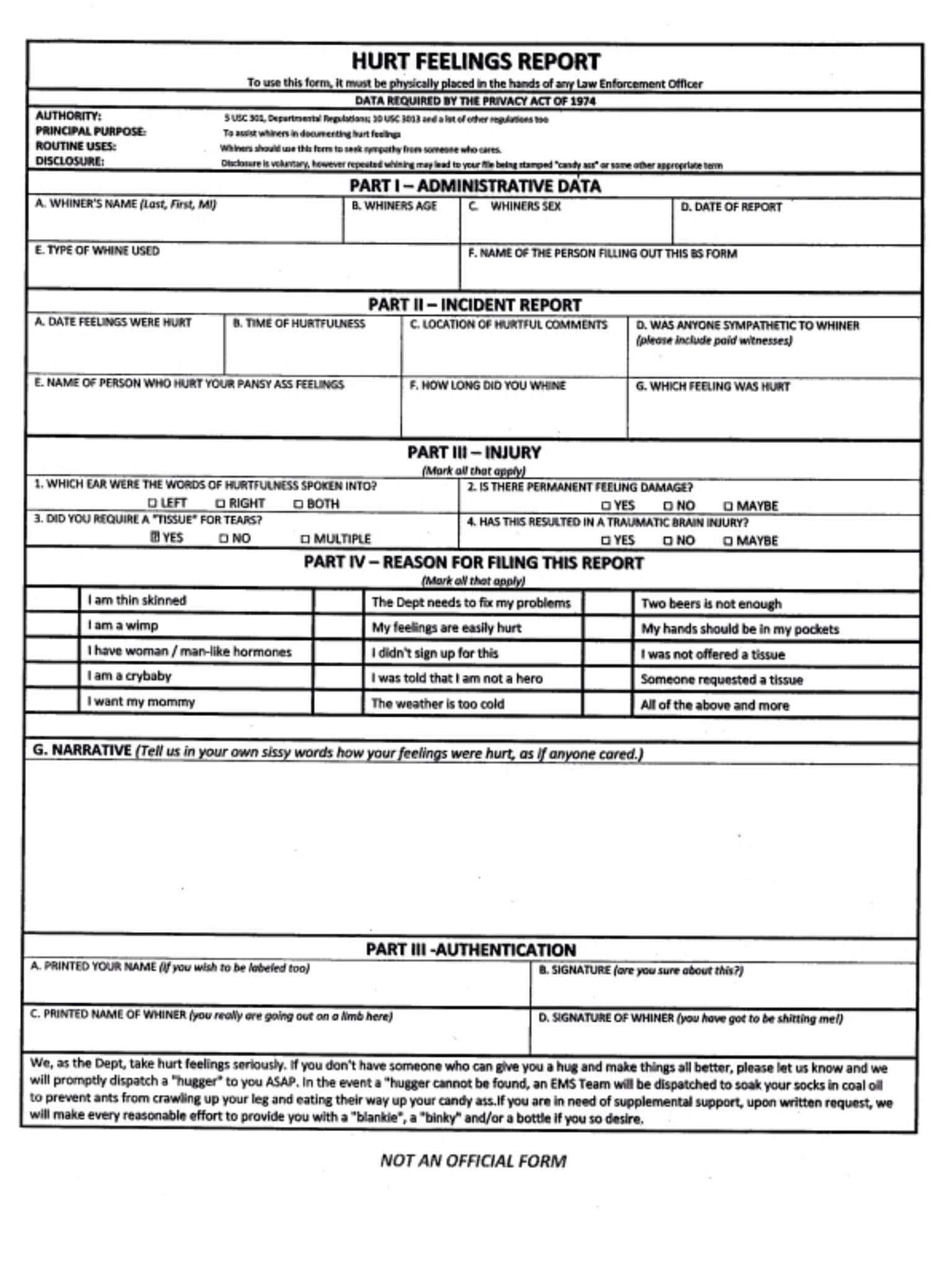 Hurt Feelings Report – Lol! | Hurt Feelings Report | Hurt With Regard To Hurt Feelings Report Template