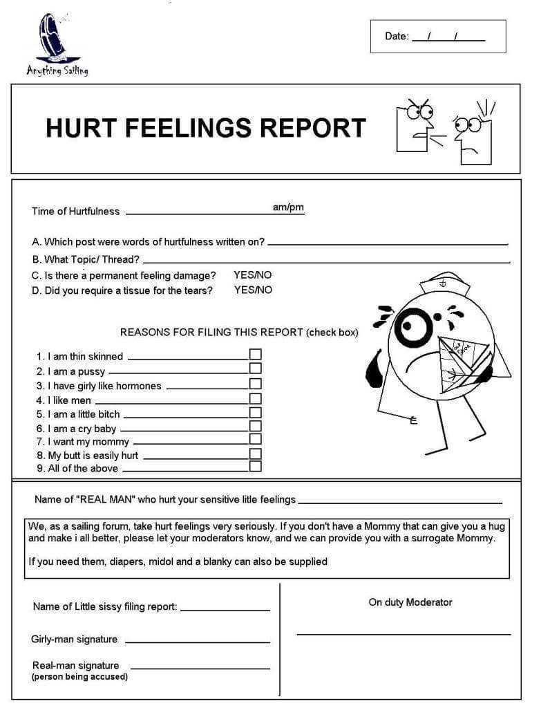 Hurt Feelings Report Template – Gotemplates In Hurt Feelings Report Template