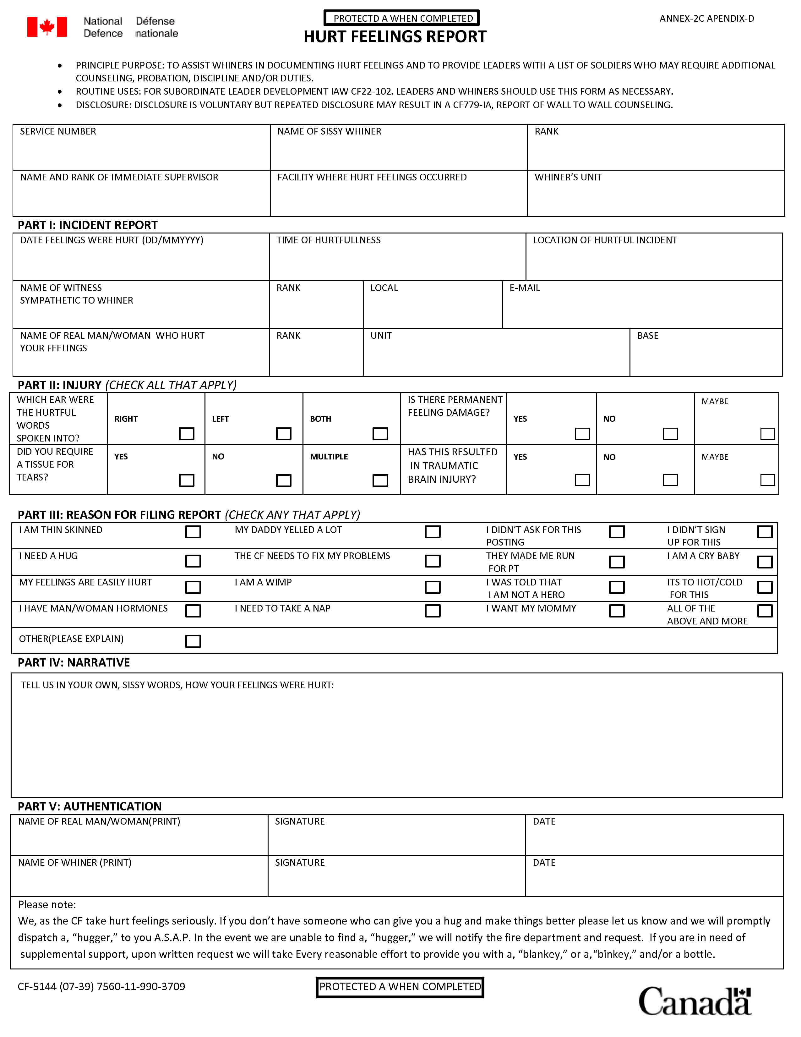 I Give You The Canadian Armed Forces, Hurt Feelings Report Throughout Hurt Feelings Report Template