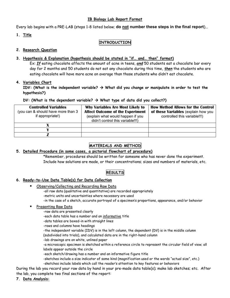 Ib Biology Lab Report Format For Ib Lab Report Template