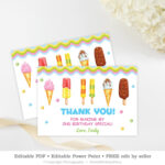 Ice Cream Thank You Card Printable, Editable Scoop Birthday Within Powerpoint Thank You Card Template
