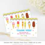 Ice Cream Thank You Card Printable, Editable Scoop Birthday Within Powerpoint Thank You Card Template