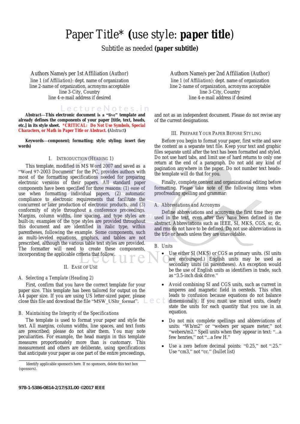 Ieee Paper Sample Format In Ieee Template Word 2007