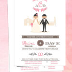 Illustrated Couple In Front Of Church Wedding Invitation With Church Invite Cards Template
