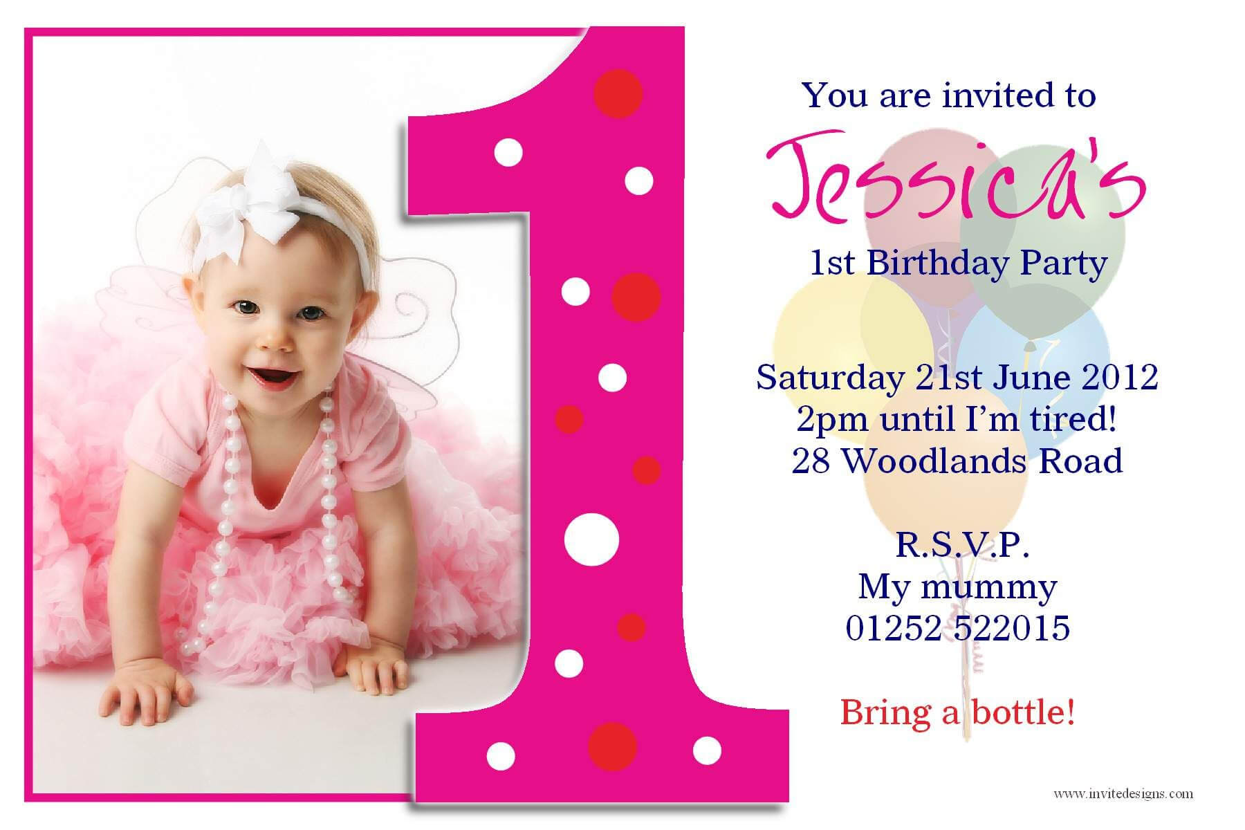 Image For Princess 1St Birthday Invitations | Akshara Within First Birthday Invitation Card Template