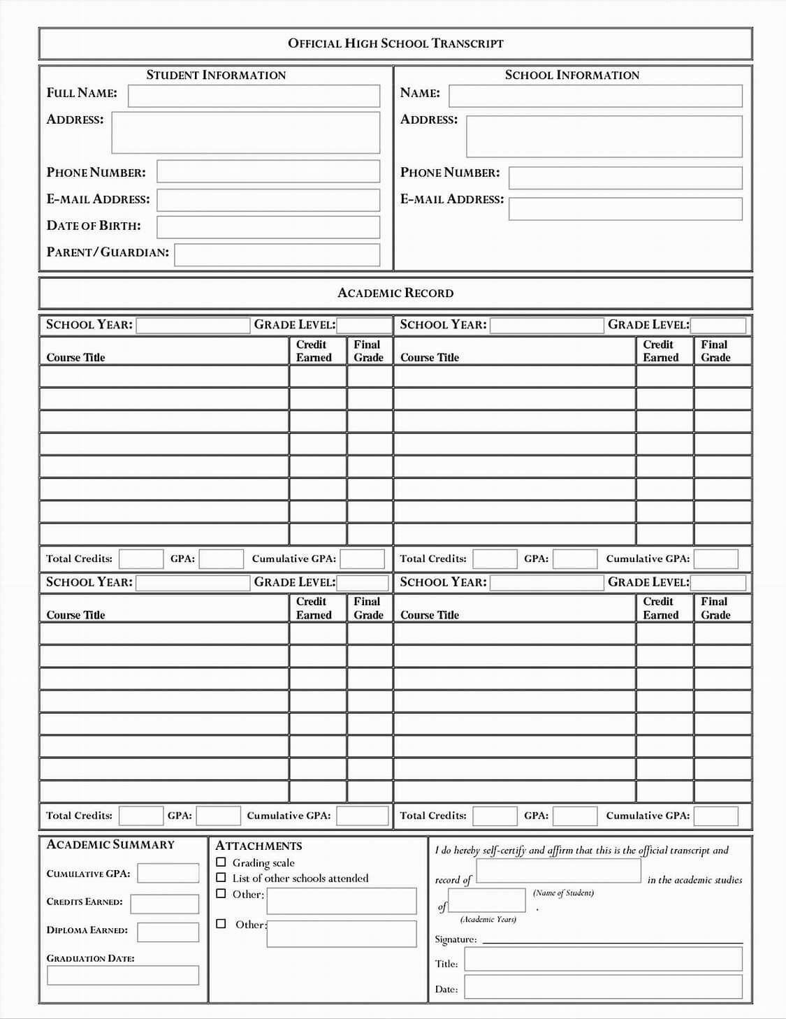 Image Result For Middle School Transcript Template | Free For Result Card Template