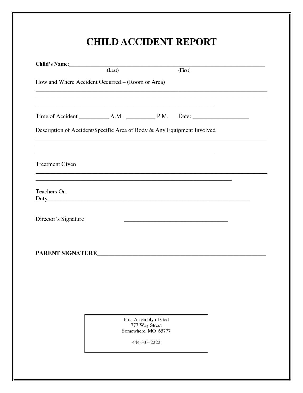 Incident Report Form Child Care | Child Accident Report Inside School Incident Report Template