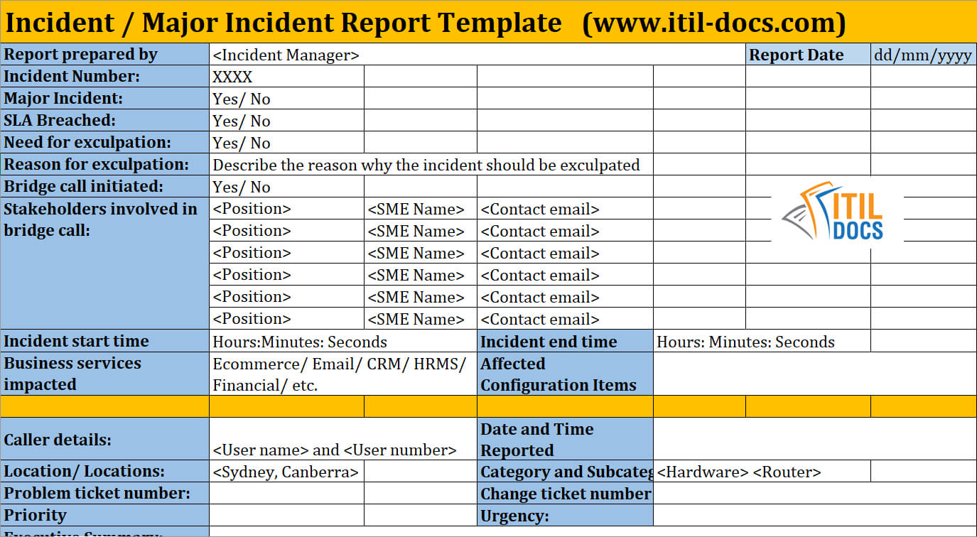 Incident Report Template | Major Incident Management – Itil Docs Pertaining To It Incident Report Template