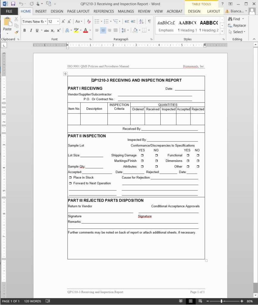 Engineering Inspection Report Template