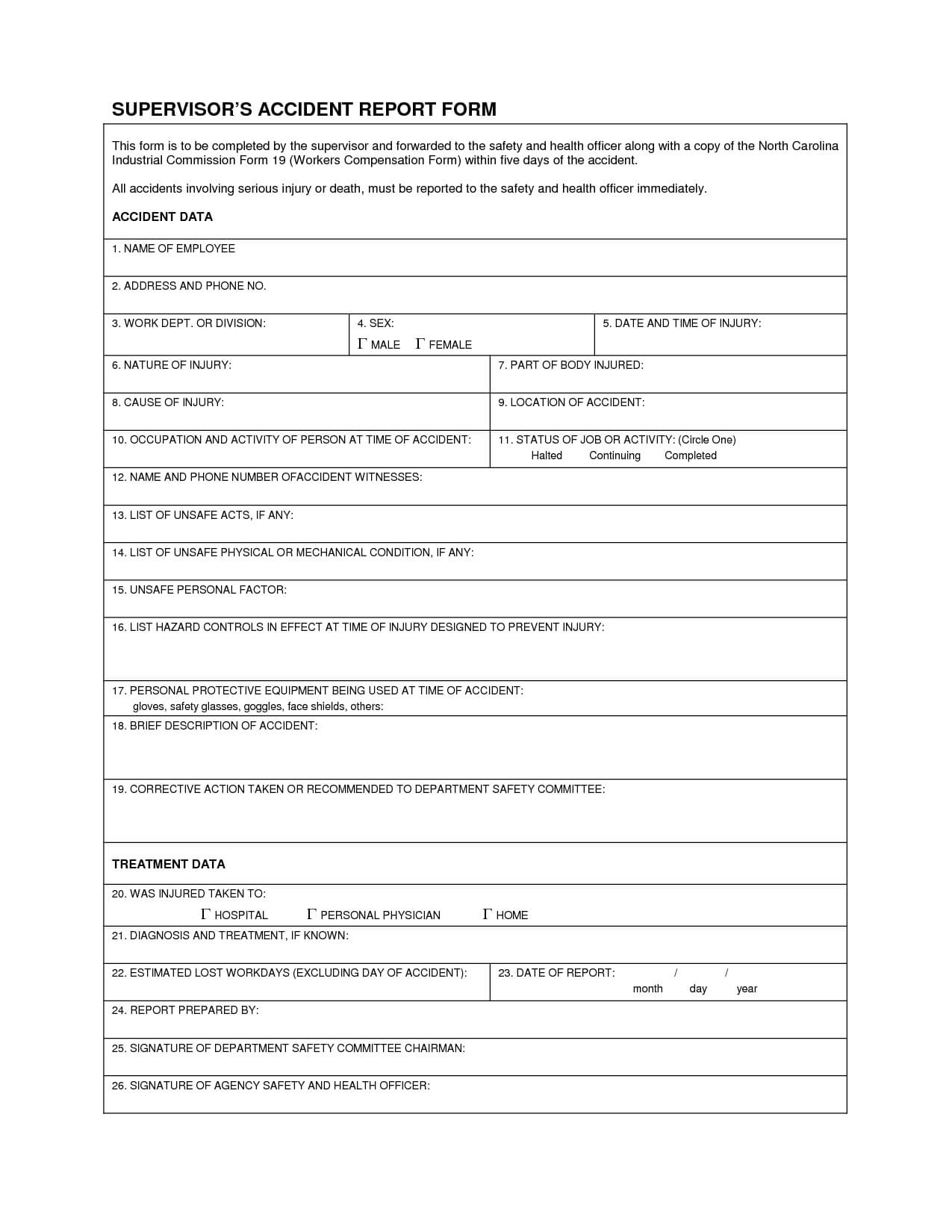 Industrial Accident Report Form Template | Supervisor's Intended For Generic Incident Report Template