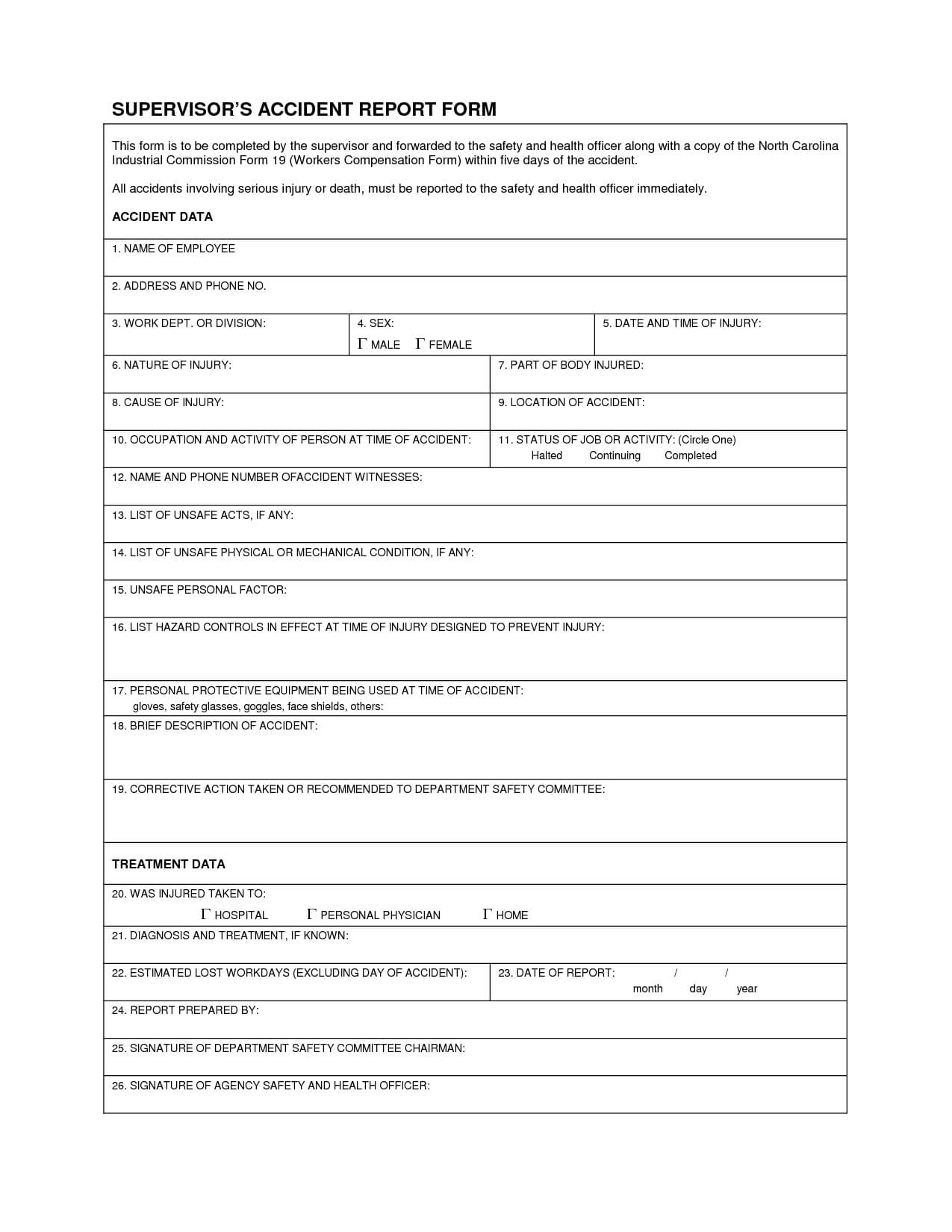 Industrial Accident Report Form Template | Supervisor's Regarding Employee Incident Report Templates