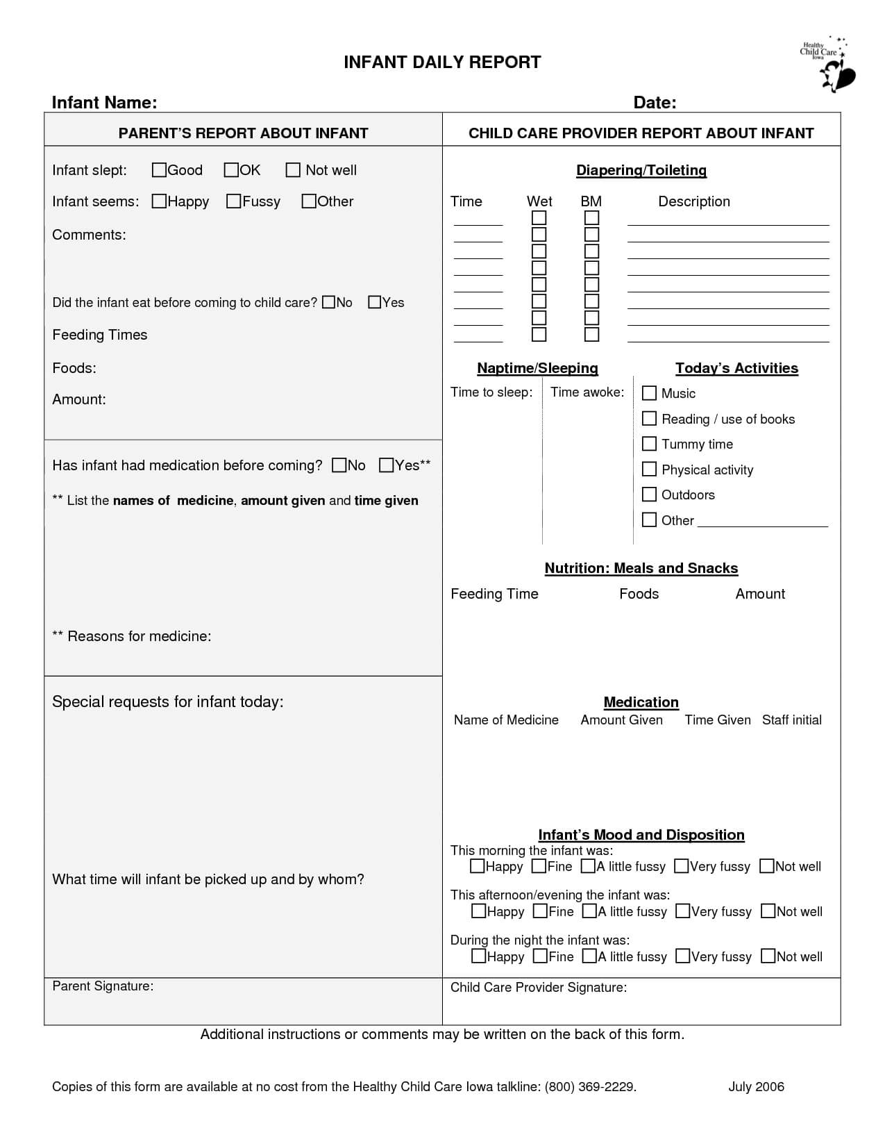 Infant Daily Report – Google Search | Home Daycare Ideas For Daycare Infant Daily Report Template