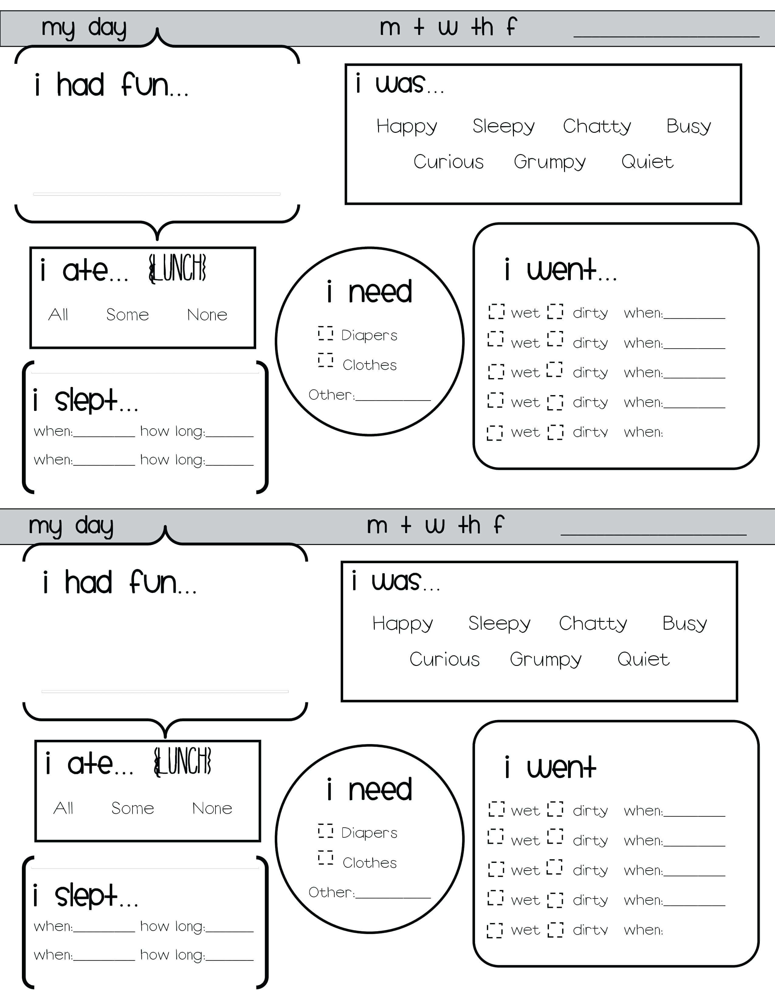 Infant Daily Report Template – Wovensheet.co With Daycare Infant Daily Report Template