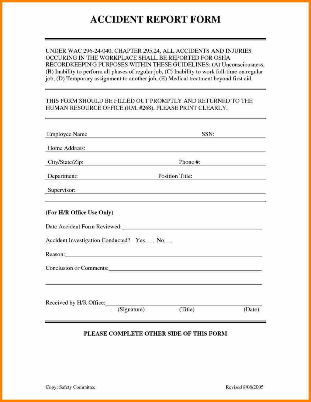 Injury Incident Ort Template And Illness Form Example Non For Incident Hazard Report Form Template