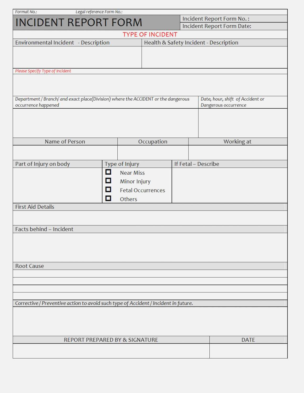 Injury Report Form Template Supergraficaco – First Aid In First Aid Incident Report Form Template