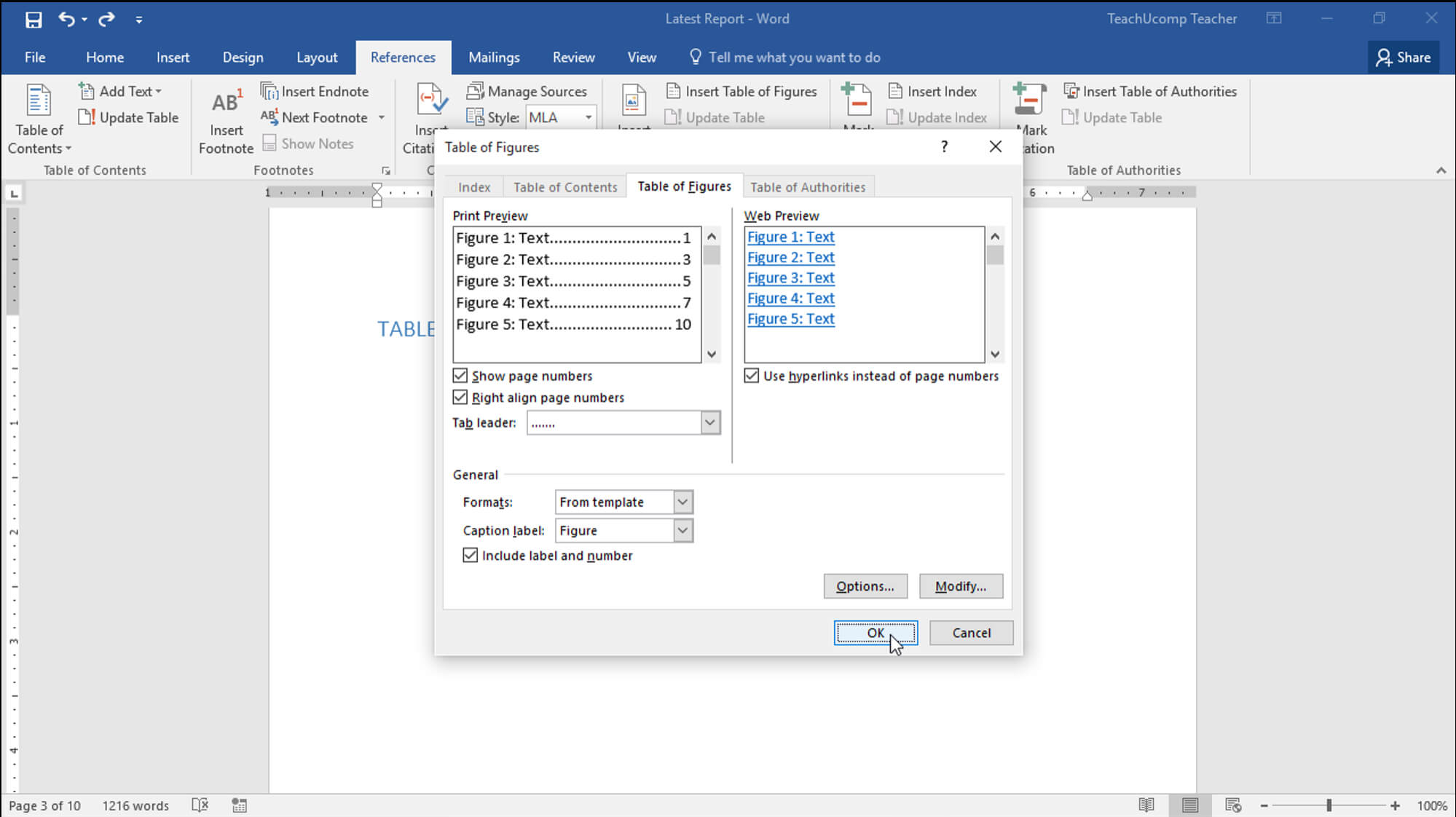 Insert A Table Of Figures In Word - Teachucomp, Inc. In Word 2013 Table Of Contents Template
