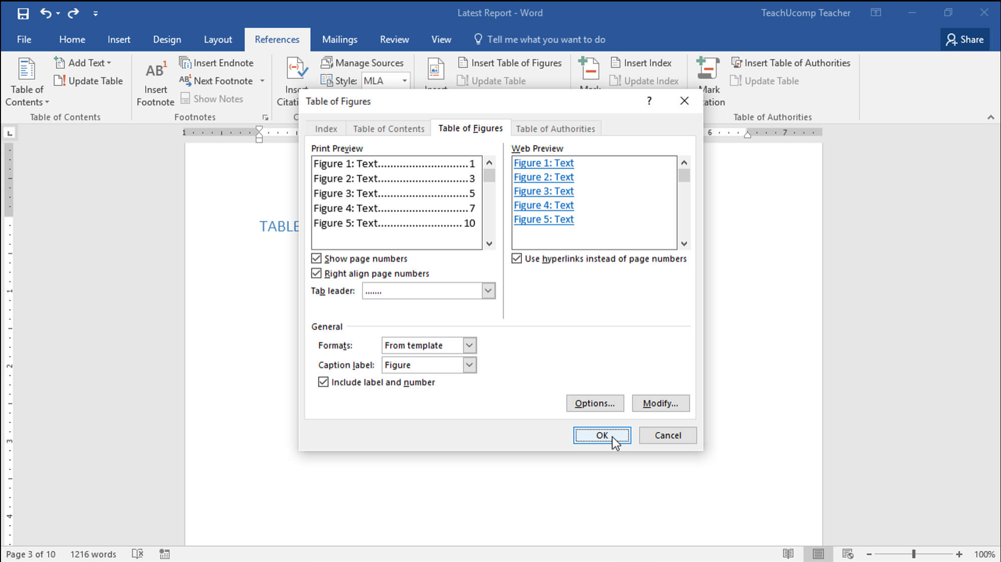 Insert A Table Of Figures In Word – Teachucomp, Inc. In Word 2013 Table Of Contents Template