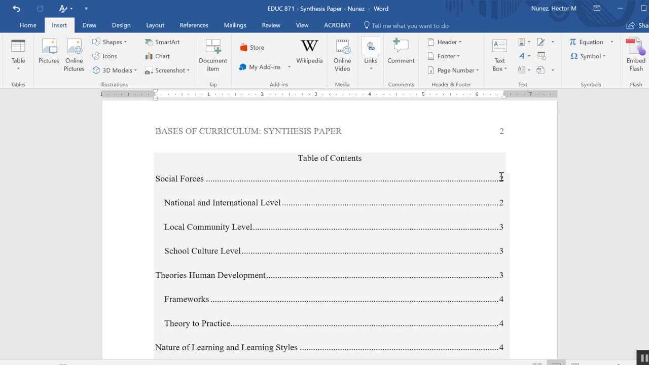 Inserting A Table Of Contents In An Apa Formatted Paper For Microsoft Word Table Of Contents Template