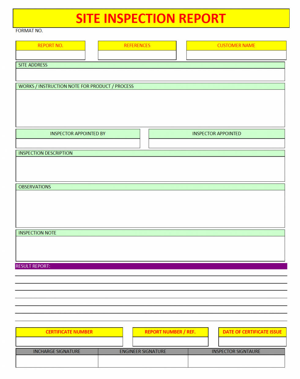 Inspection Report Format Pdf Regarding Engineering Inspection Report Template