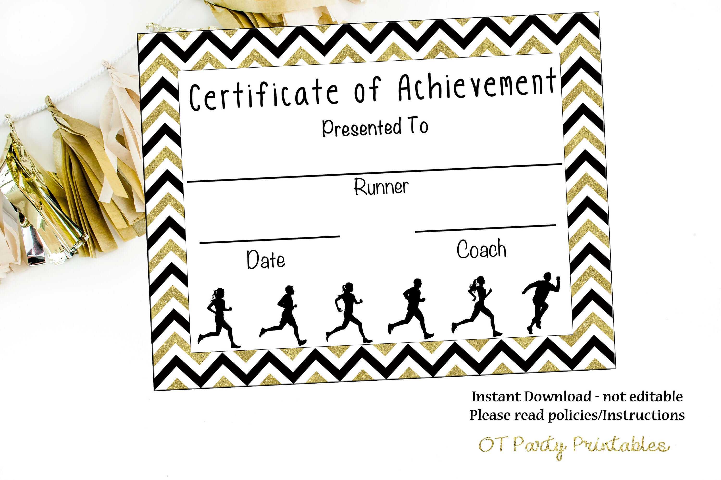 Instant Download – Cross Country Certificate – Track And Field – Running  Certificate – Jog A Thon Printable – Running Achievement With Track And Field Certificate Templates Free