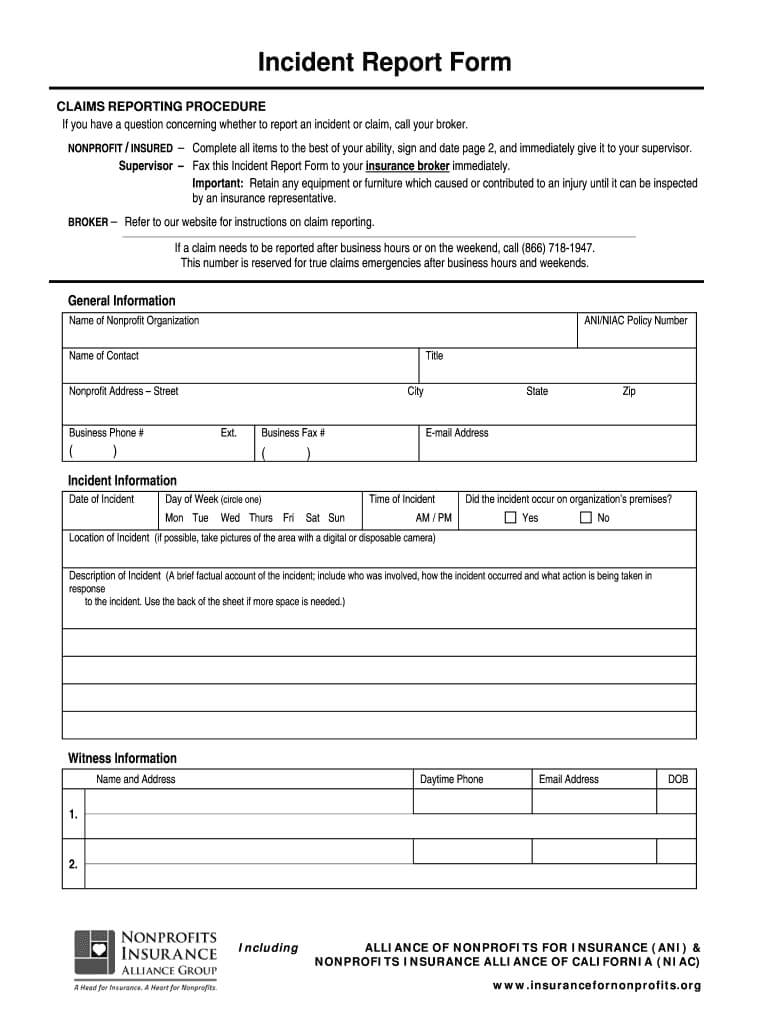 Insurance Incident Report – Fill Online, Printable, Fillable For Insurance Incident Report Template