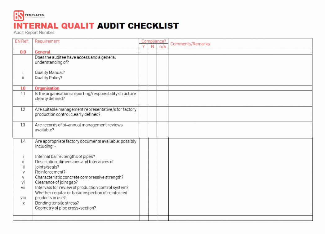 Internal Audit Checklist Template Pictimilitude 15 Templates For Internal Control Audit Report Template