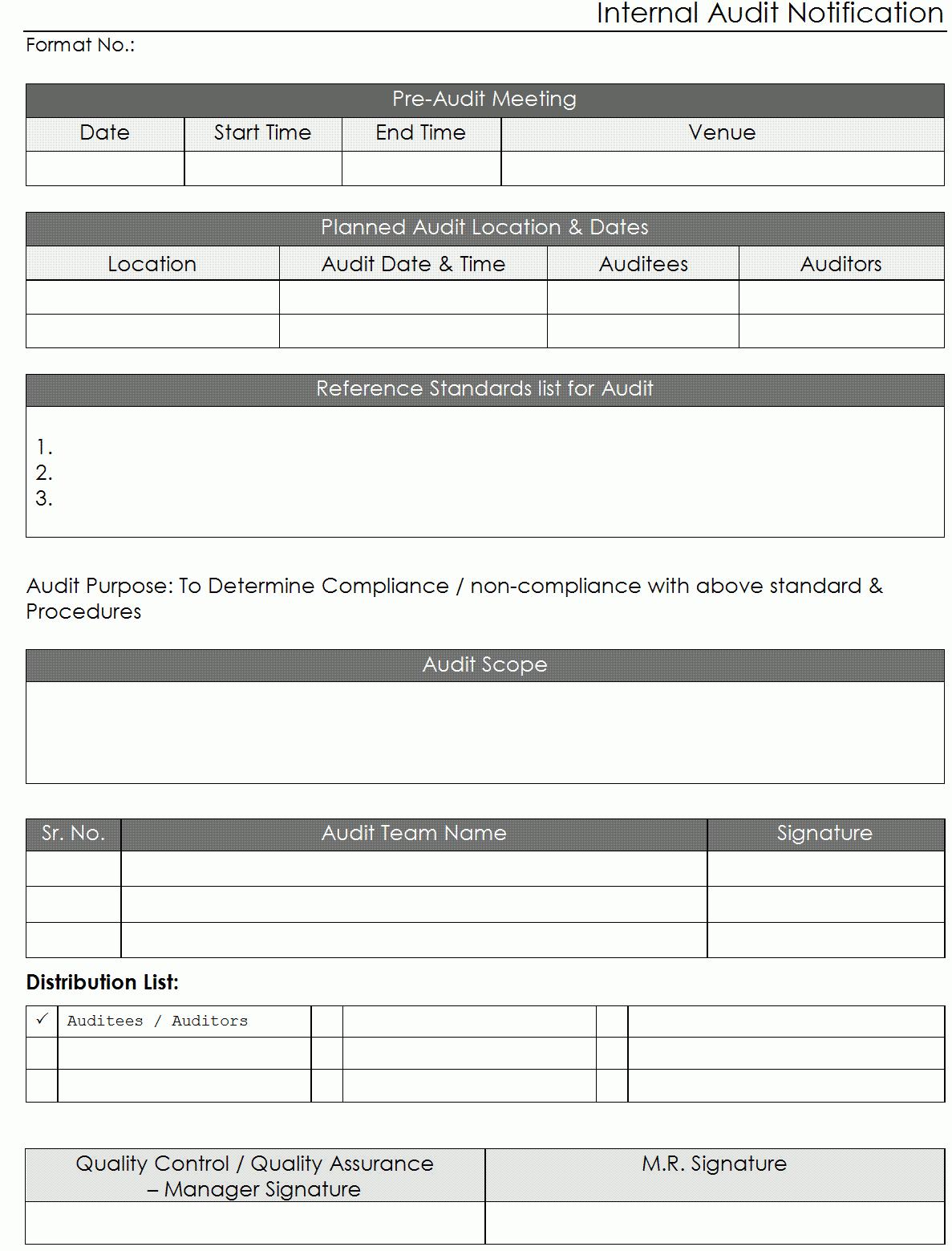 Internal Audit Notification Format – Pertaining To Iso 9001 Internal Audit Report Template