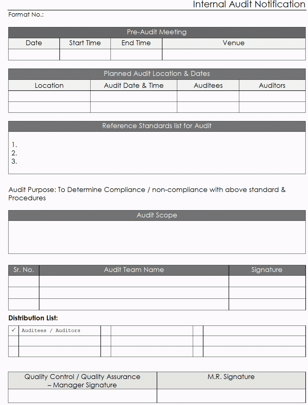 Internal Audit Notification Format Schedule Template Iso Inside Internal Audit Report Template Iso 9001