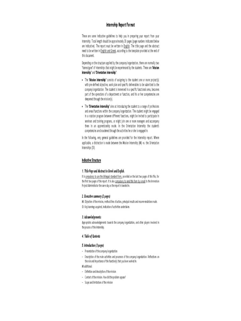 Internship Report Template With Training Summary Report Template