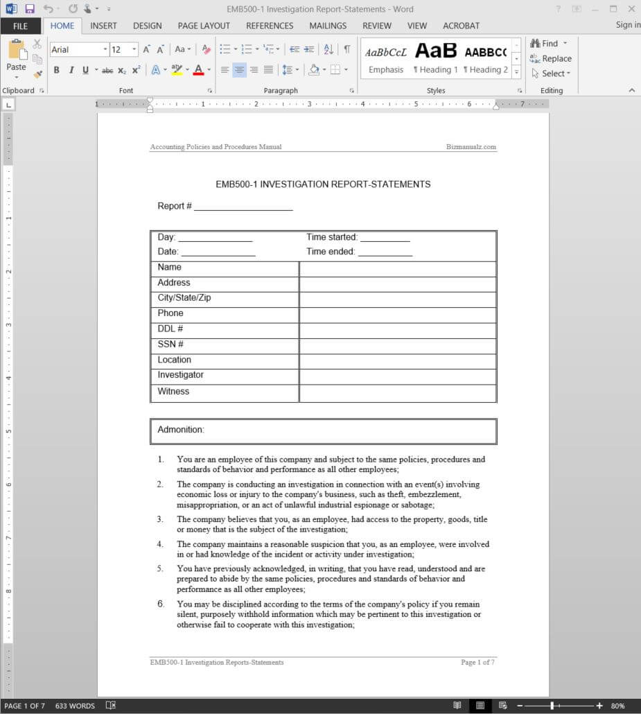 Investigation Report Template | Emb500 1 With Regard To Hr Investigation Report Template