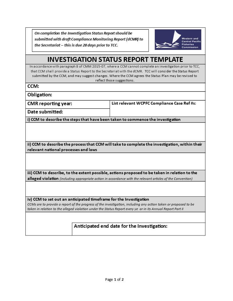 Investigation Status | Templates At Allbusinesstemplates Pertaining To Compliance Monitoring Report Template
