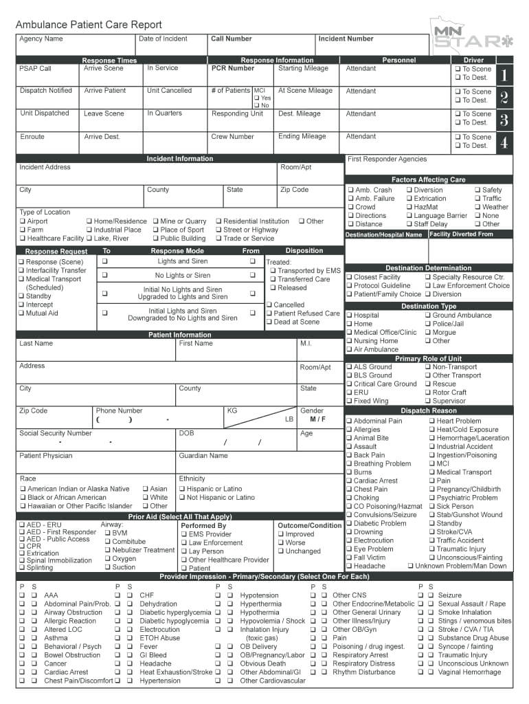 Irish Ambulance Patient Care Report – Fill Online, Printable Intended For Patient Care Report Template