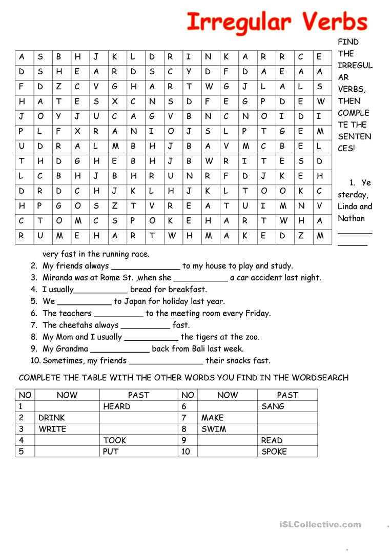 Irregular Verb Wordsearch – English Esl Worksheets Within Word Sleuth Template