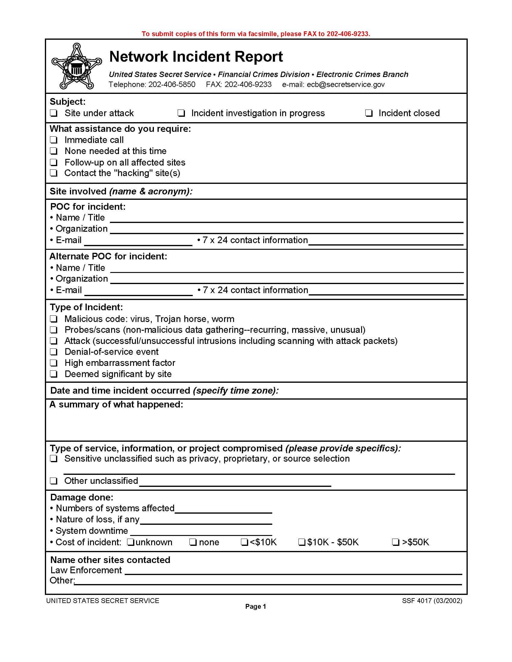It Incident Report Gese Ciceros Co Sample Word Form Template Inside Computer Incident Report Template