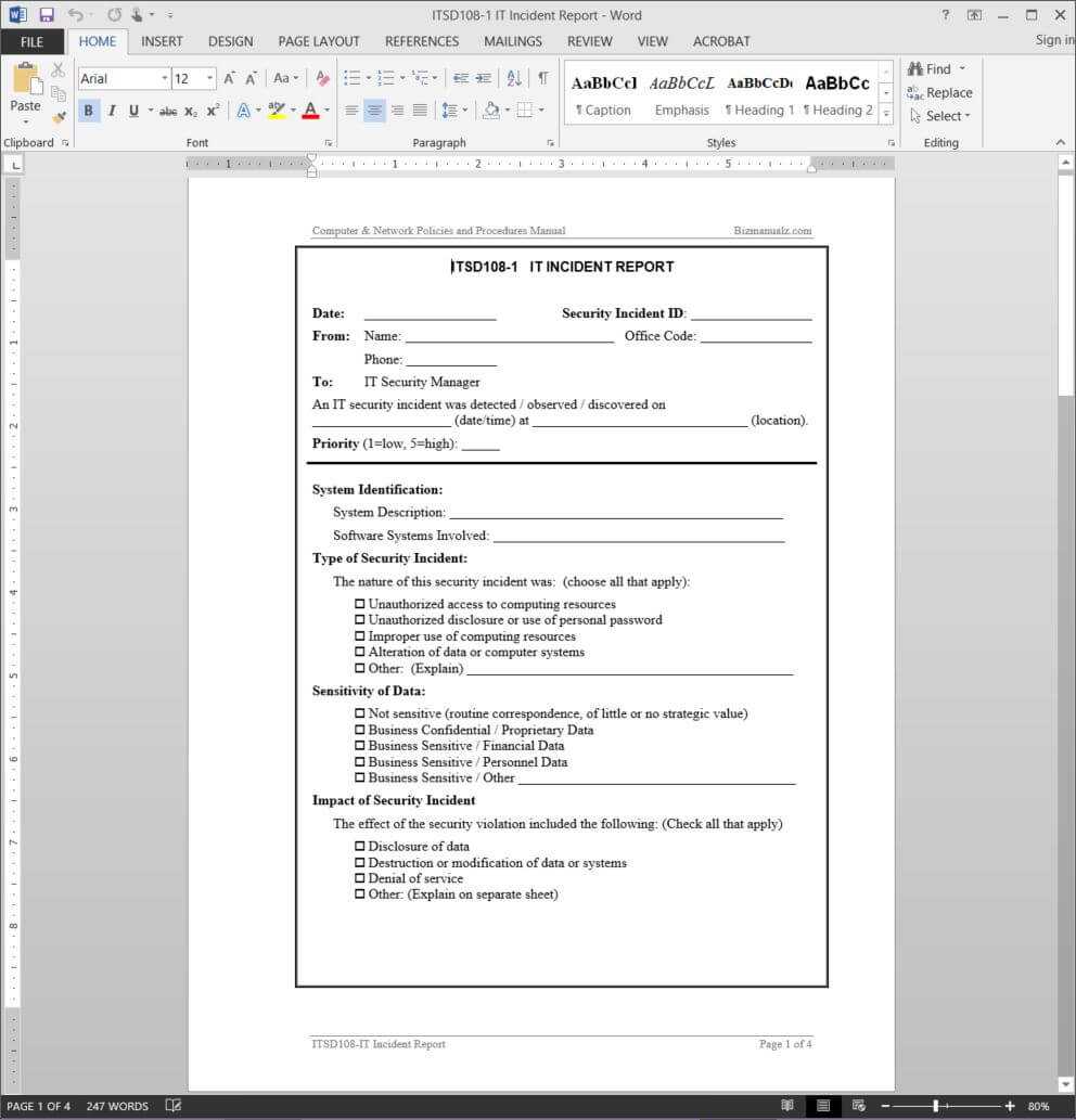 It Incident Report Template | Itsd108 1 In Incident Report Log Template