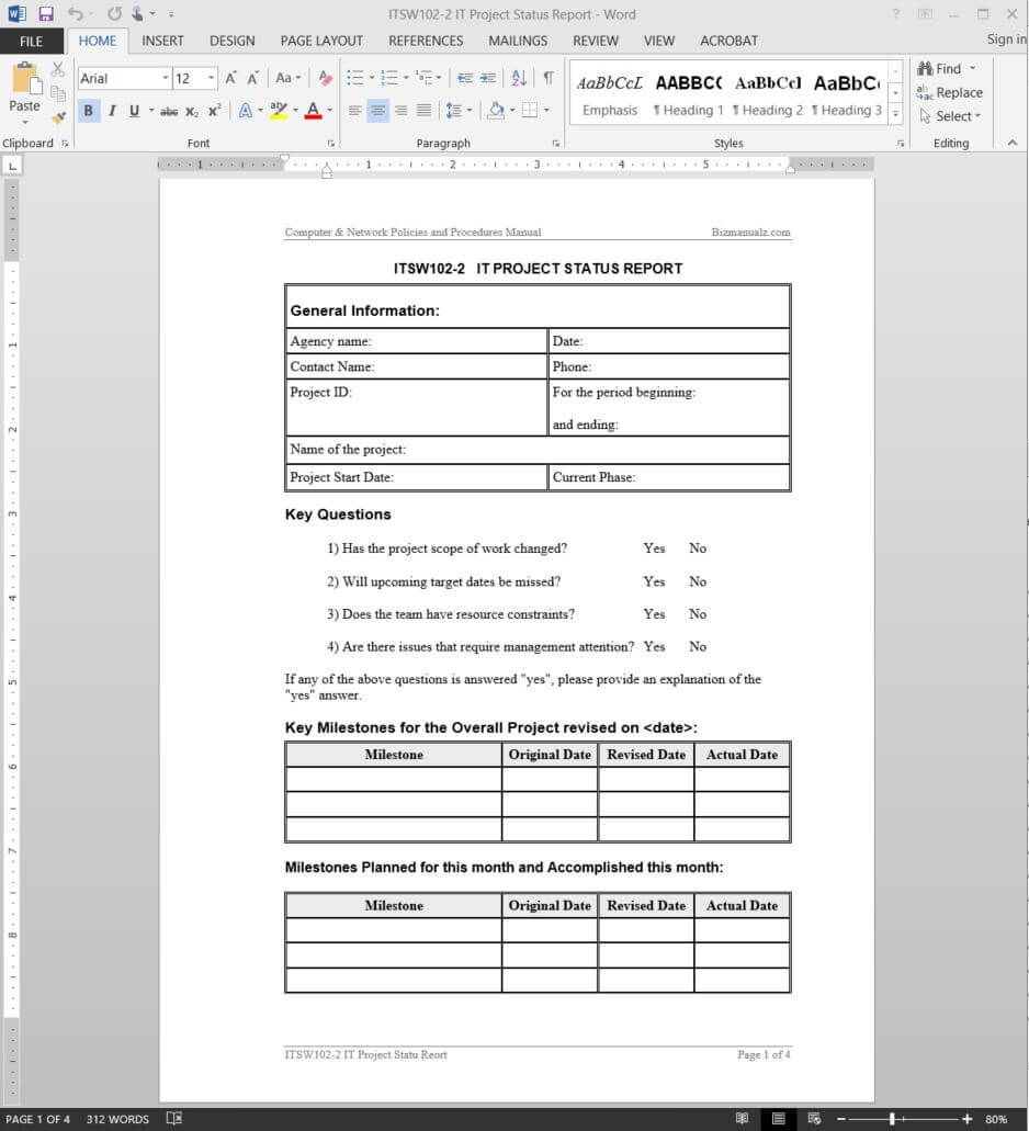 It Project Status Report Template | Itsw102 2 For Template For Information Report