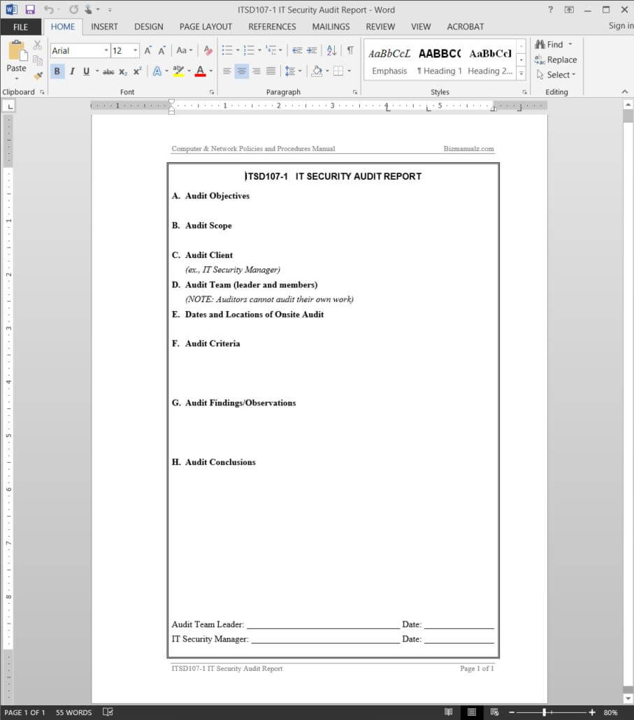 It Security Audit Report Template | Itsd107 1 Inside Information Security Report Template