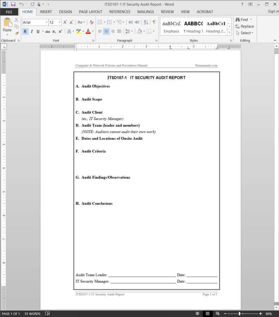 It Security Audit Report Template | Itsd107 1 Inside Information Security Report Template