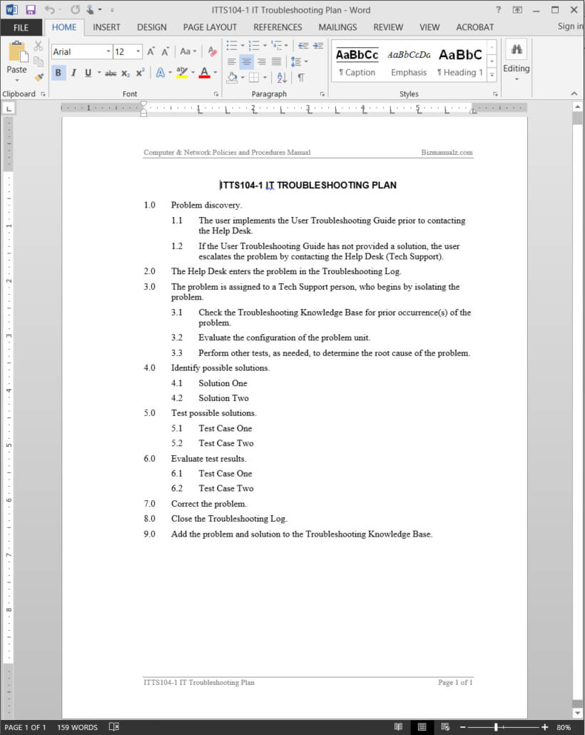 It Troubleshooting Plan Template | Itts104 1 Pertaining To Software Problem Report Template