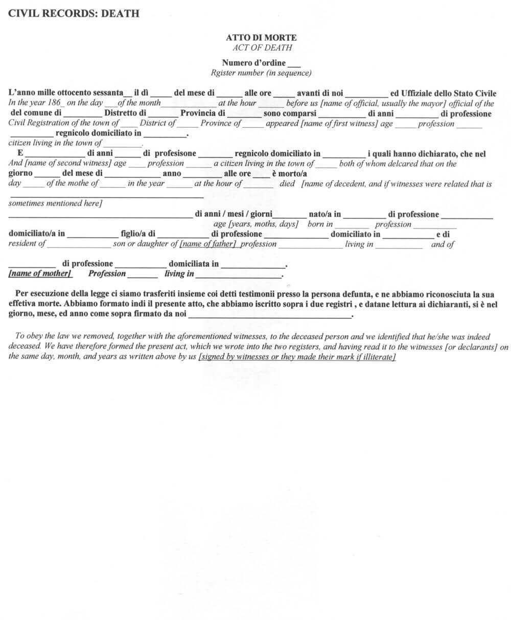 Italian Civil Death Document Translation Genealogy Intended For Death Certificate Translation Template