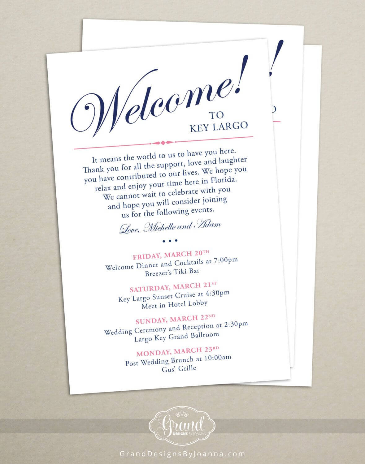 Itinerary Cards For Wedding Hotel Welcome Bag – Printed With Regard To Wedding Hotel Information Card Template