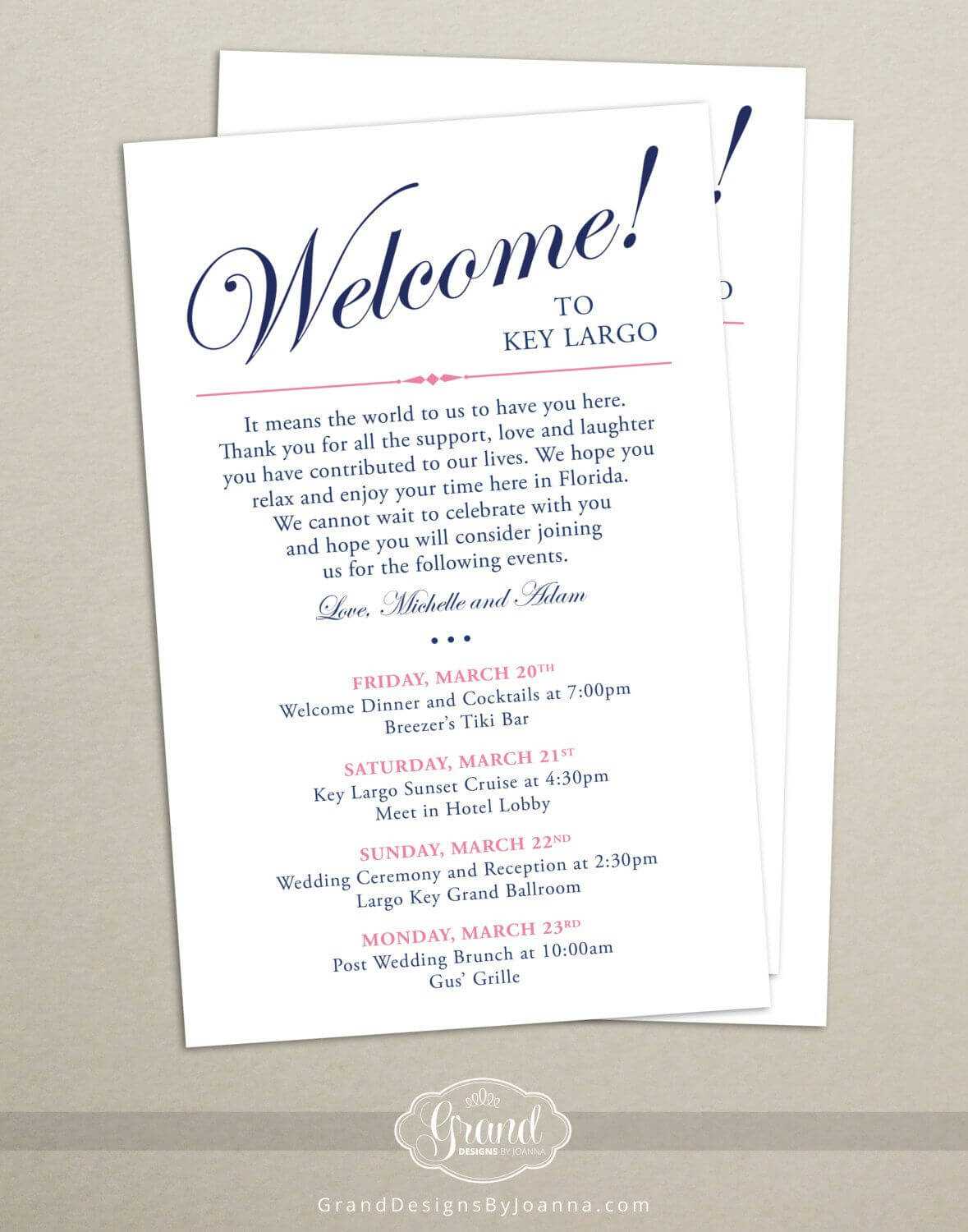 Itinerary Cards For Wedding Hotel Welcome Bag – Printed With Regard To Wedding Hotel Information Card Template