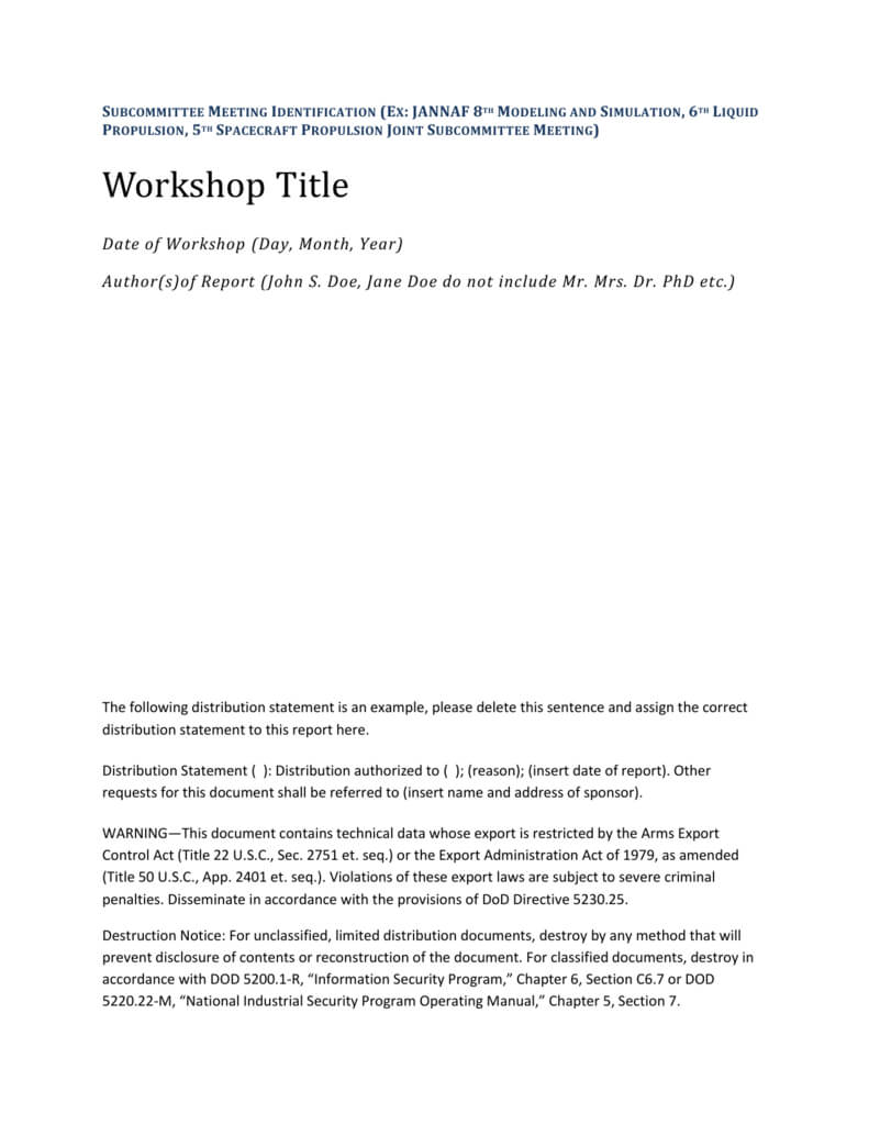 Jannaf Workshop Final Report Template In Section 7 Report Template