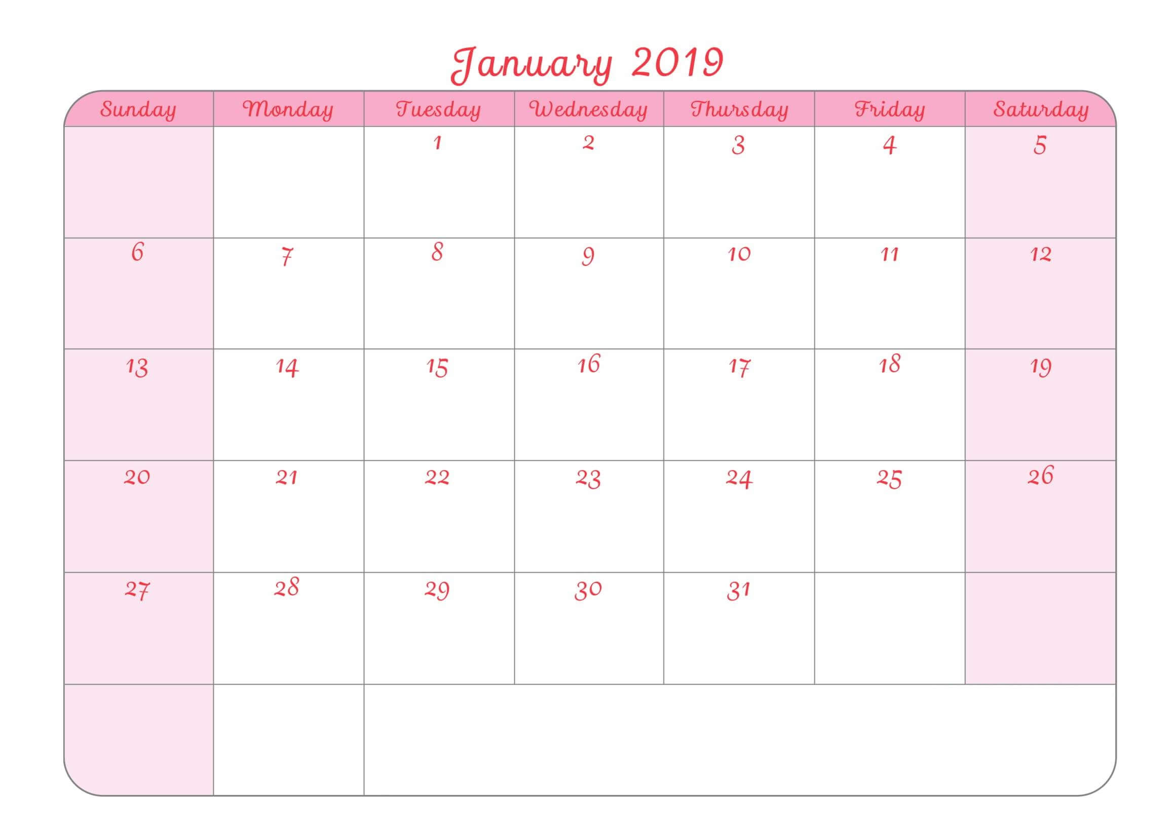 January 2019 Blank Calendar For Kids – Printable Calendar Pertaining To Blank Calendar Template For Kids