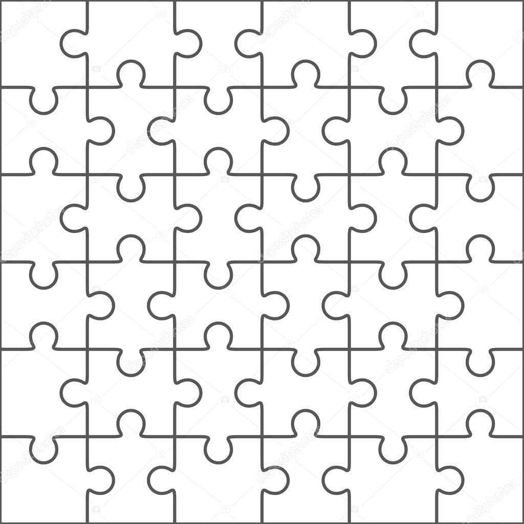 Jigsaw Puzzle Blank Template, 36 Pieces — Stock Vector Throughout Blank Jigsaw Piece Template