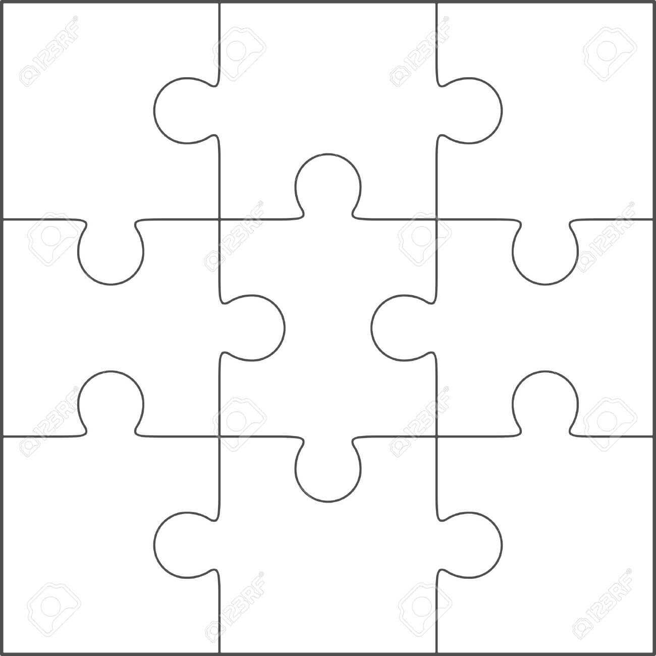 Jigsaw Puzzle Vector, Blank Simple Template 3X3 Throughout Blank Jigsaw Piece Template